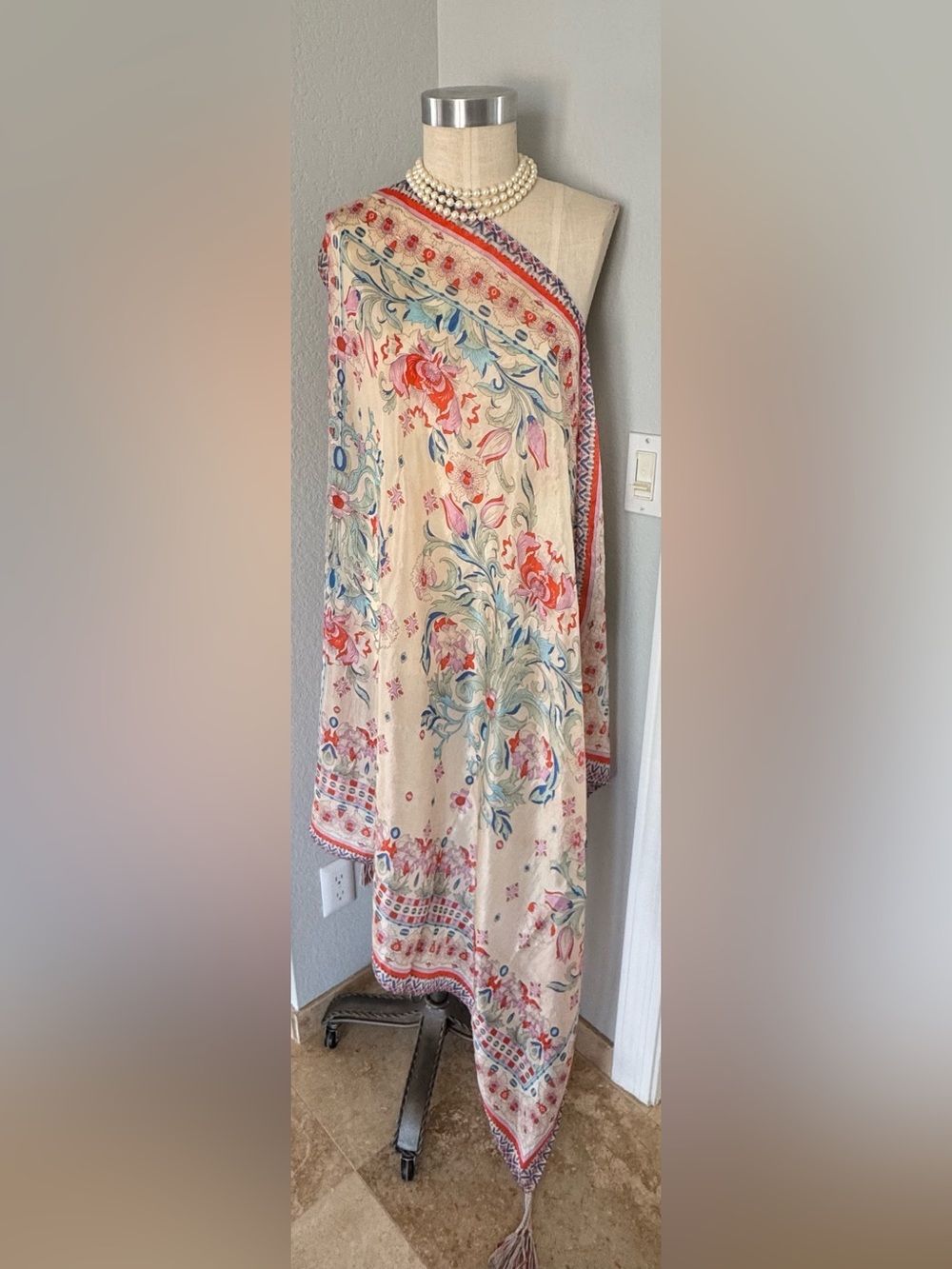 Johnny Was Silk Scarf w/Tassels 42” Square